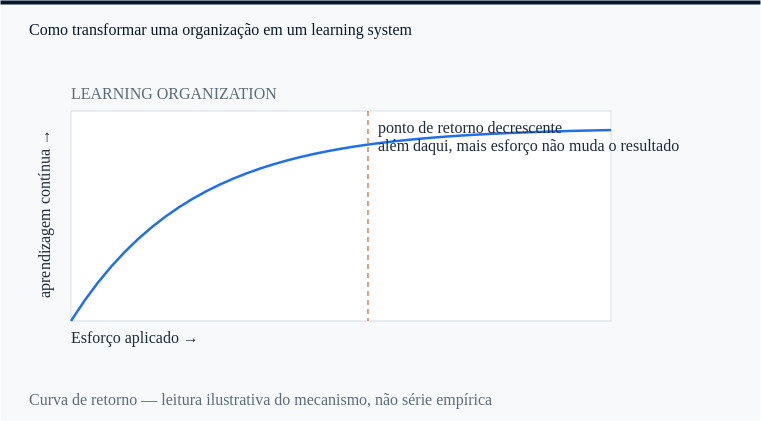 learning organization: o ponto a partir do qual mais esforço deixa de mudar aprendizagem contínua.